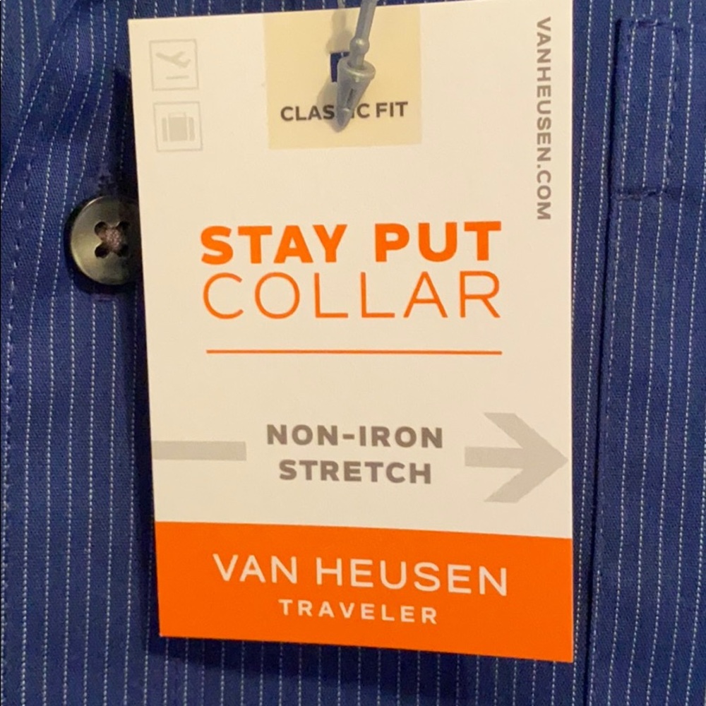🚛HPX2🎉VanHeusen non-iron blue dress shirt size L - Picture 4 of 6
